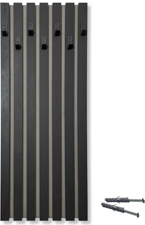 Modulaire wandgarderobe met kledinghaken en eikenhouten latten 98 cm hoogte Zwart