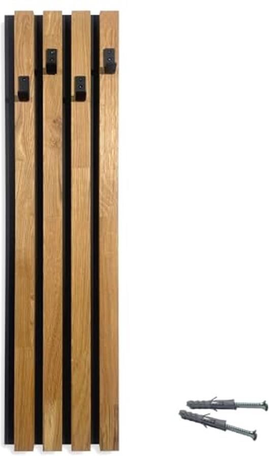 Modulaire Wandkapstok met Eiken Lamellen en Kledinghaken 98 cm Hoog