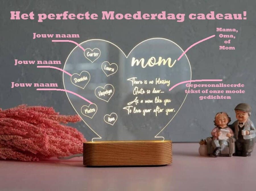 Mama lamp met naam en gedicht decoratie lamp cadeau moeder