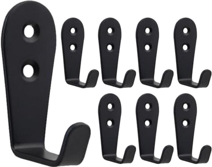Mokife Kapstokken Muur Zwart 8 stuks Enkele Kapstokken RVS Kleine L Metalen Haken Wandhaken Heavy Duty Multifunctionele Haken voor Jas Robe Tas Handdoek Sleutel Hoed Cup
