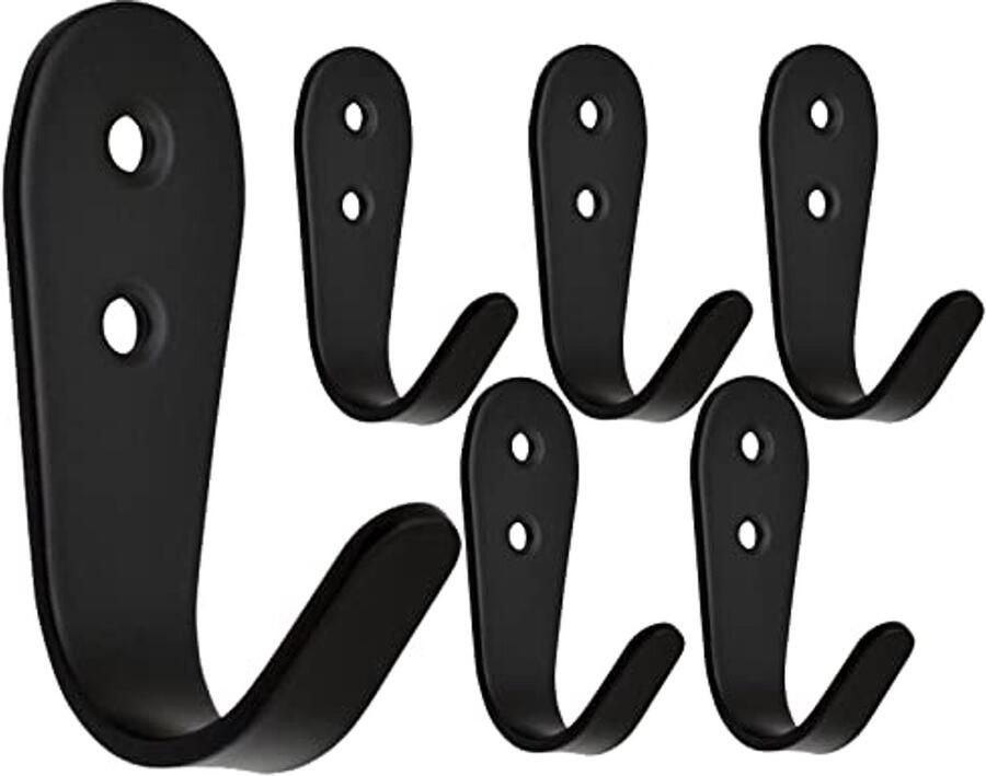 Mokife wandhaken zwart mat heavy duty verpakking van 6 grote J metalen kapstokhaken roestvrijstalen kapstokhaken 3 mm dik enkele kapstokhaken met schroeven