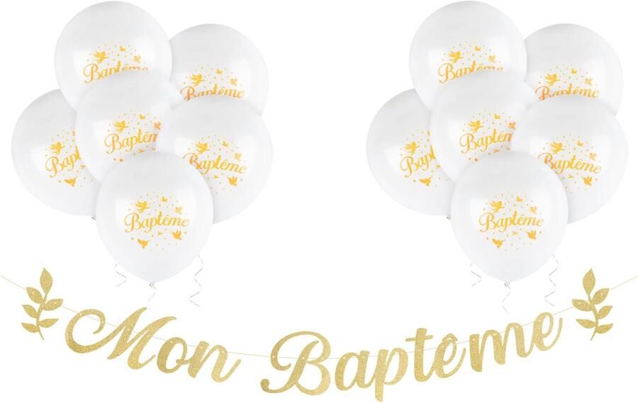 Mon Baptême garland gold paper christening deco banner with balloons
