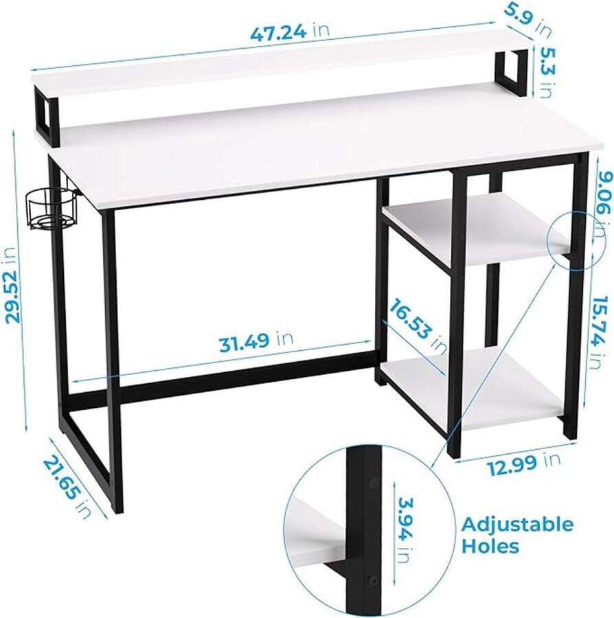 Monitorstandaard pc-tafel gamingtafel voor thuiskantoor Bureau computertafel 120 x 55 Cm