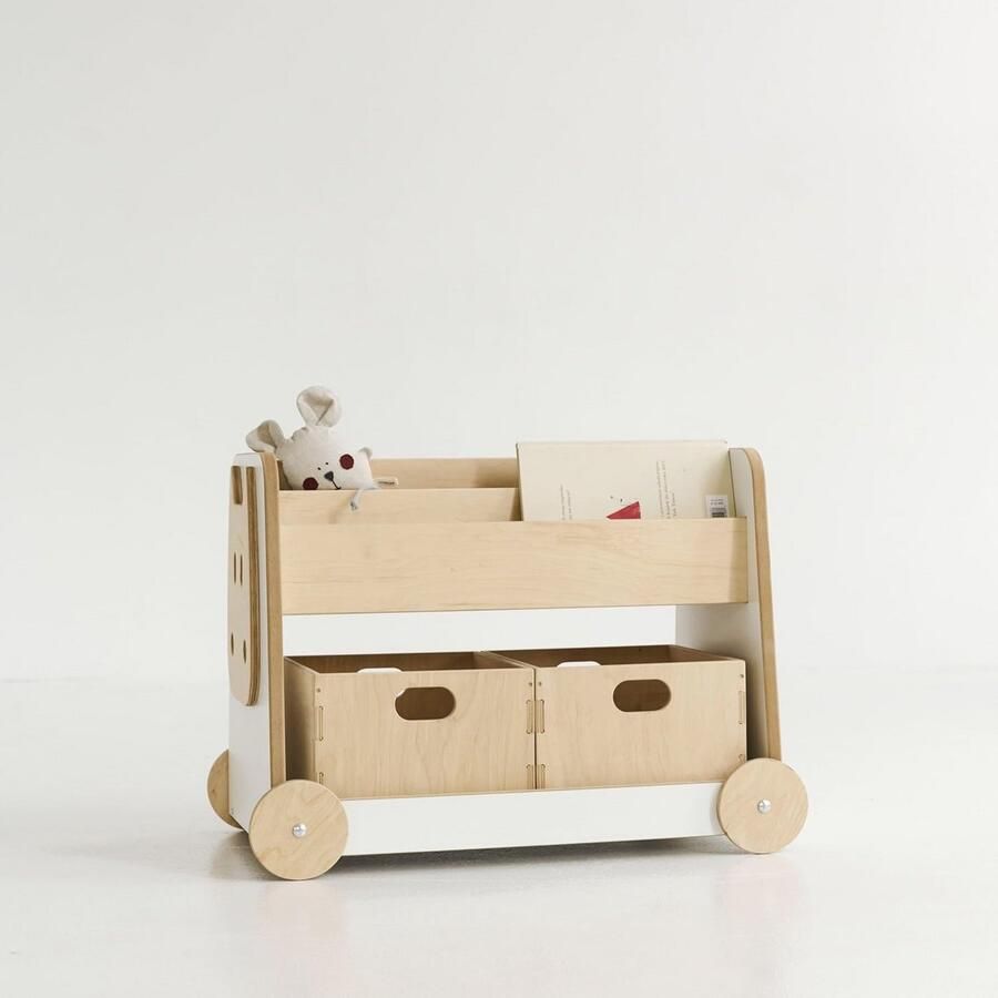 Montessori Boekenkast voor Kinderen met Wielen Dubbelzijdig Veilig Boekenrek