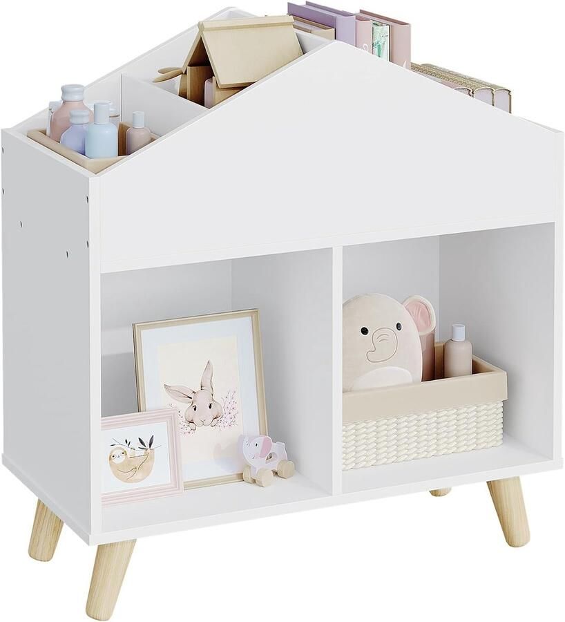 Montessori Boekenkast voor Kinderen – Speelgoed- en Boekenrek met Open Vakken – Ruimtebesparend en Veilig – Inclusief Stabiele Houten Poten – 60 x 30 x 64 5 cm