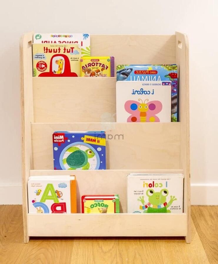 Montessori-houten kinderboekenkast voor kinderslaapkamer stripboeken schriften tekeningen 100% Made in Italy 4 niveaus model D'Artagnan Boekenkast kind