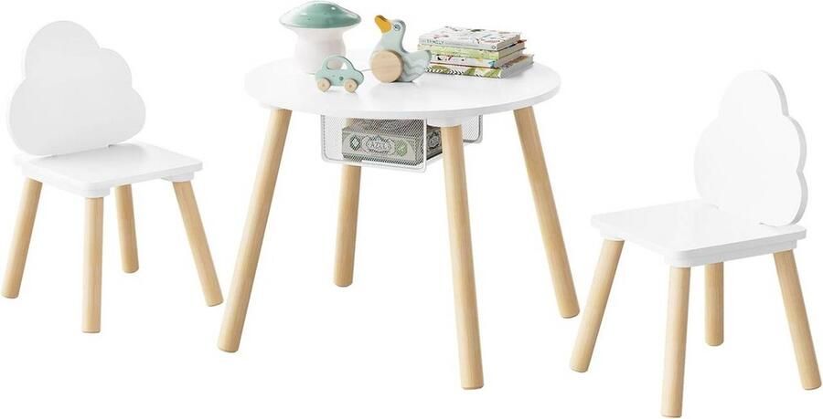 Rootz Living Rootz Montessori kindertafel en stoelenset peutermeubilair wolkenrugleuning verborgen opbergruimte veilig en duurzaam 52 cm x 43 5 cm x 52 cm