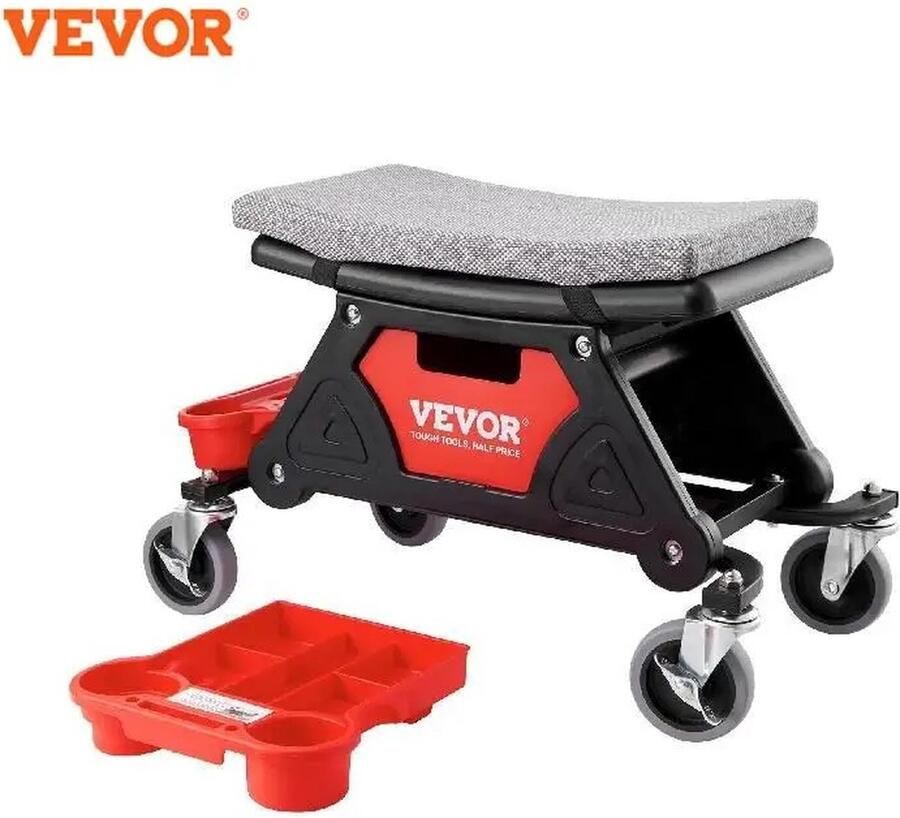 Roroa Monteurstoel Kruk met wielen Werkplaats Kruk Werkkruk op wielen Met gereedschapslade max 150kg