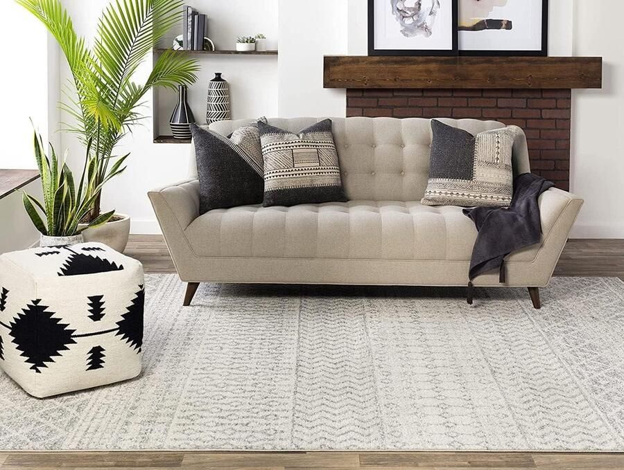 Mooi geometrisch tapijt Scandi neutrale vloerkleden Azteekse abstracte tapijten boho-tapijtstijl onderhoudsvriendelijk 120 x 170 cm grijs vloerkleed