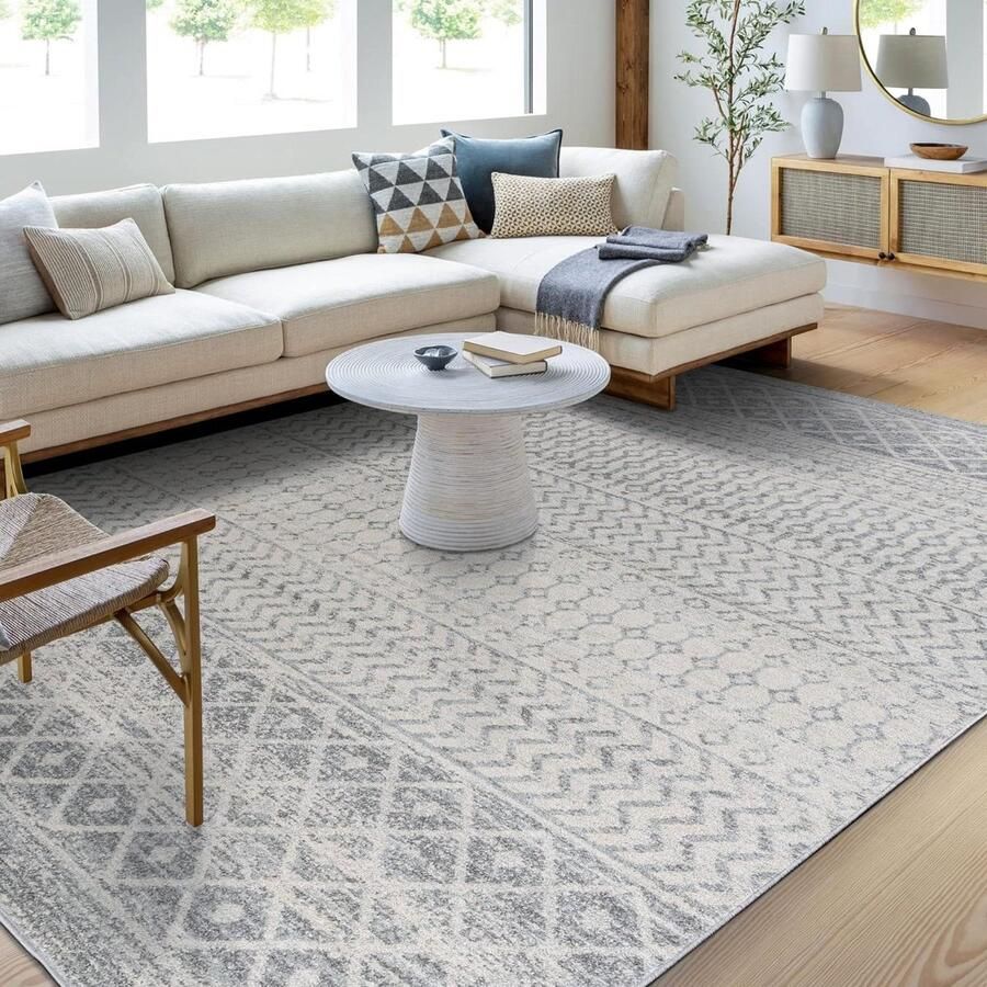 Mooi geometrisch tapijt Scandi vloerkleed woonkamer eetkamer keuken Azteekse abstracte tapijten boho-tapijtstijl onderhoudsvriendelijke pool 120 x 170 cm grijs