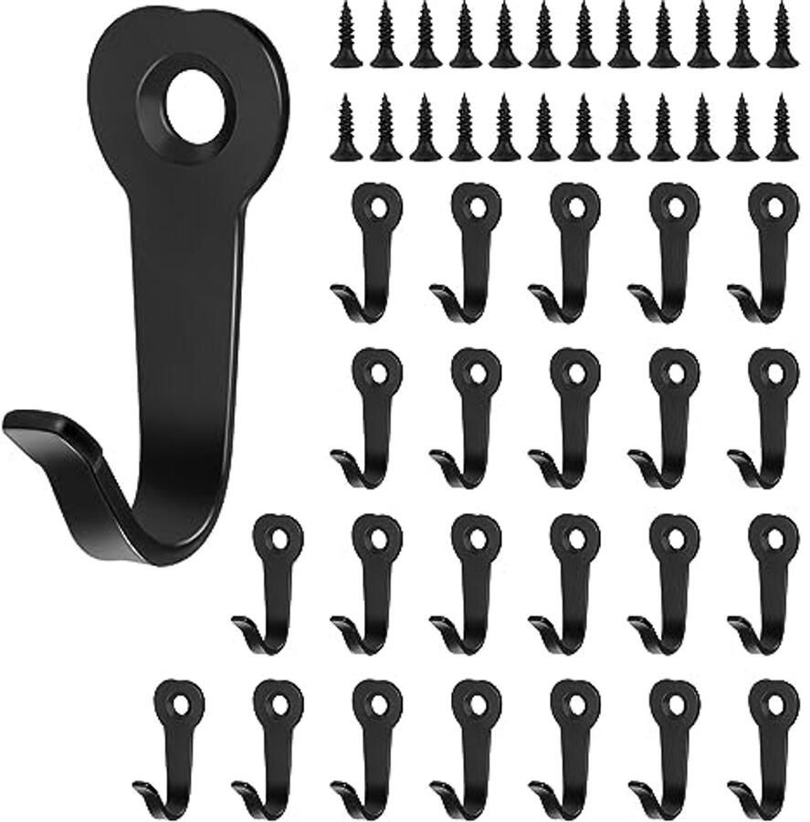 MoonSing kapstokken 24 stuks enkele haken zwart matte kapstokken vintage kapstokken muurhaken zware metalen muurhaken met schroeven voor badkamer slaapkamer keuken kantoor