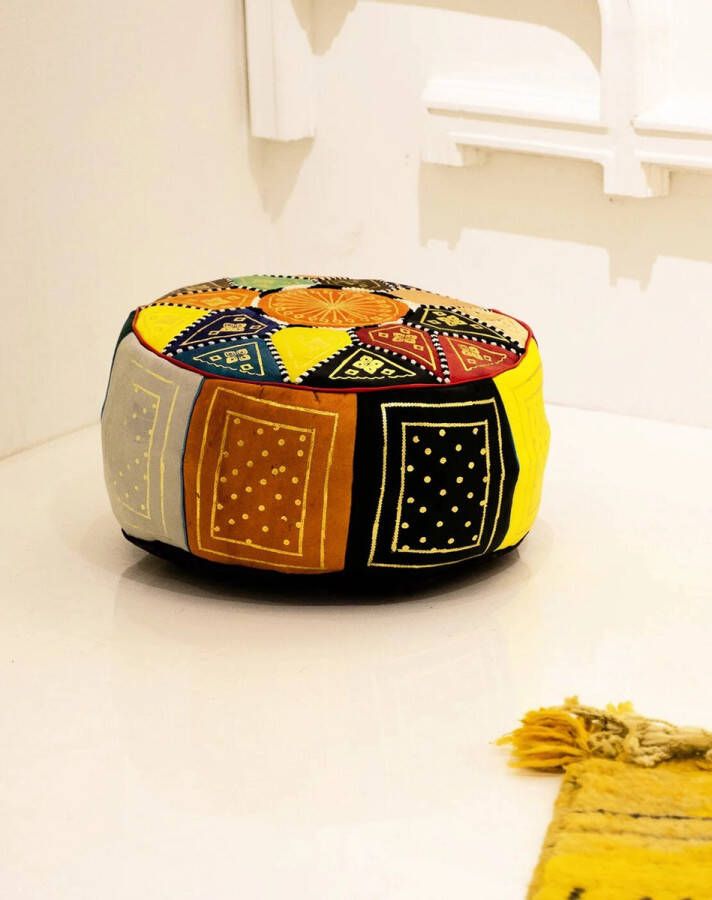 Marokkaanse poef leer handgemaakt ongevuld Ø44cm