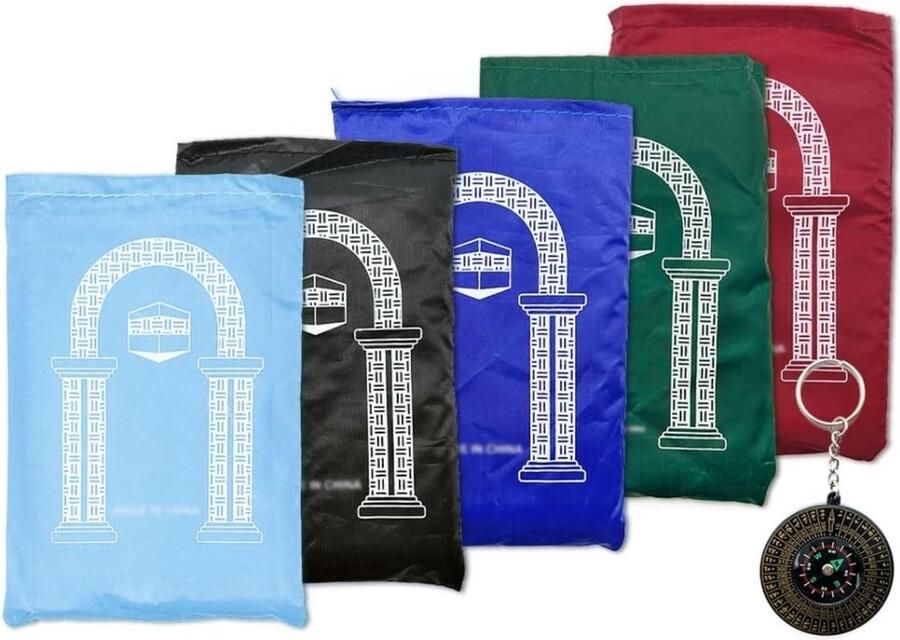 Moslim gebedsdeken 5 stuks draagbaar islamitisch gebedstapijt islamitische gebedsmat met draagbaar kompas waterdicht voor reizen thuis (meerkleurig)