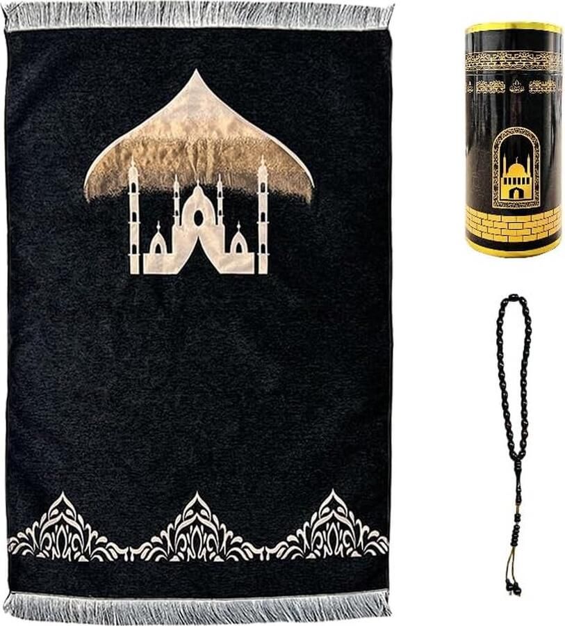 Moslim gebedsdeken islamitische mat gebedsmat met gebedskralen draagbare ramadan gebedsdeken gebedstapijt met cilindergeschenkdoos islamitische cadeauset gebedstapijt mat