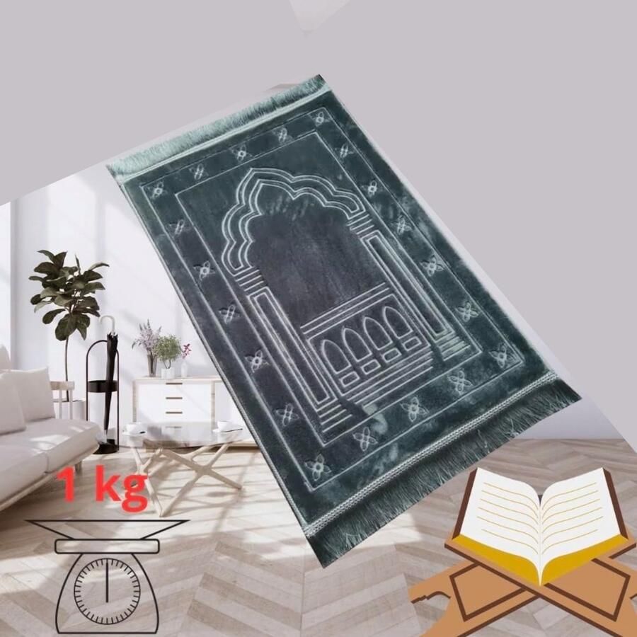 Moslim gebedskleed 1 kg super comfortabel en extra zacht met Tesbih geschenkdoos voor moslims Ramadan decoratie (grijs)