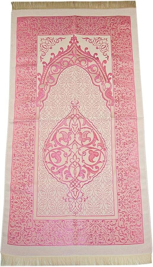 Moslim gebedskleed en gebedskralen met elegante cilindrische geschenkdoos Janamaz Sajjadah islamitisch zacht gebedskleed cadeauset roze taft gebedskleed