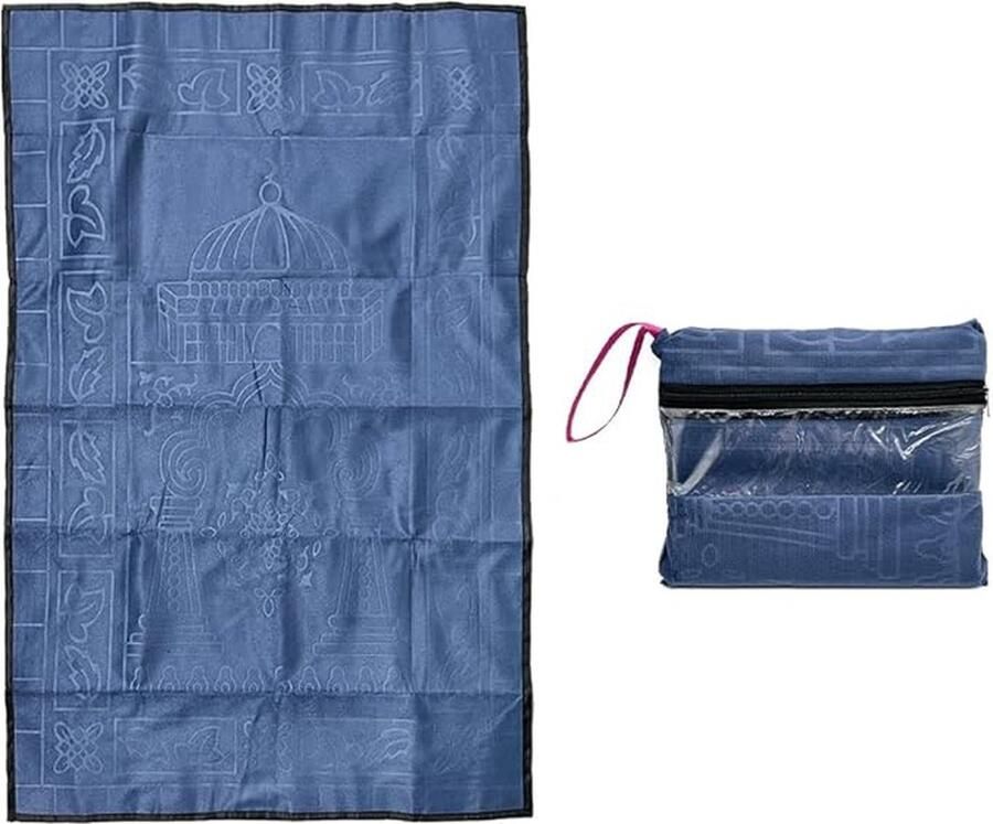 Moslim gebedsmat moslim opvouwbare gebedsmat draagbare gebedsmat islamitische zak gebedskleed draagbaar opvouwbaar gebedskleed Ramadan mini-gebedsmat zakgebedsmat (donkerblauw)