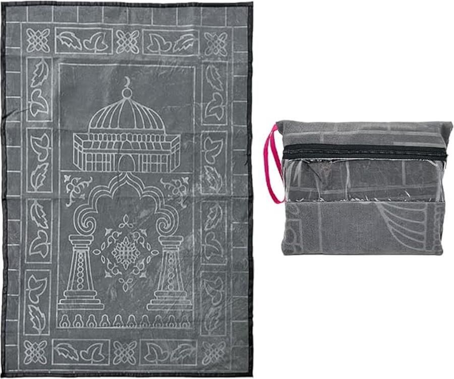 Moslim gebedsmat moslim opvouwbare gebedsmat draagbare gebedsmat islamitische zak gebedskleed draagbaar opvouwbaar gebedskleed Ramadan mini-gebedskleed Pocket gebedsmat (donkergrijs)