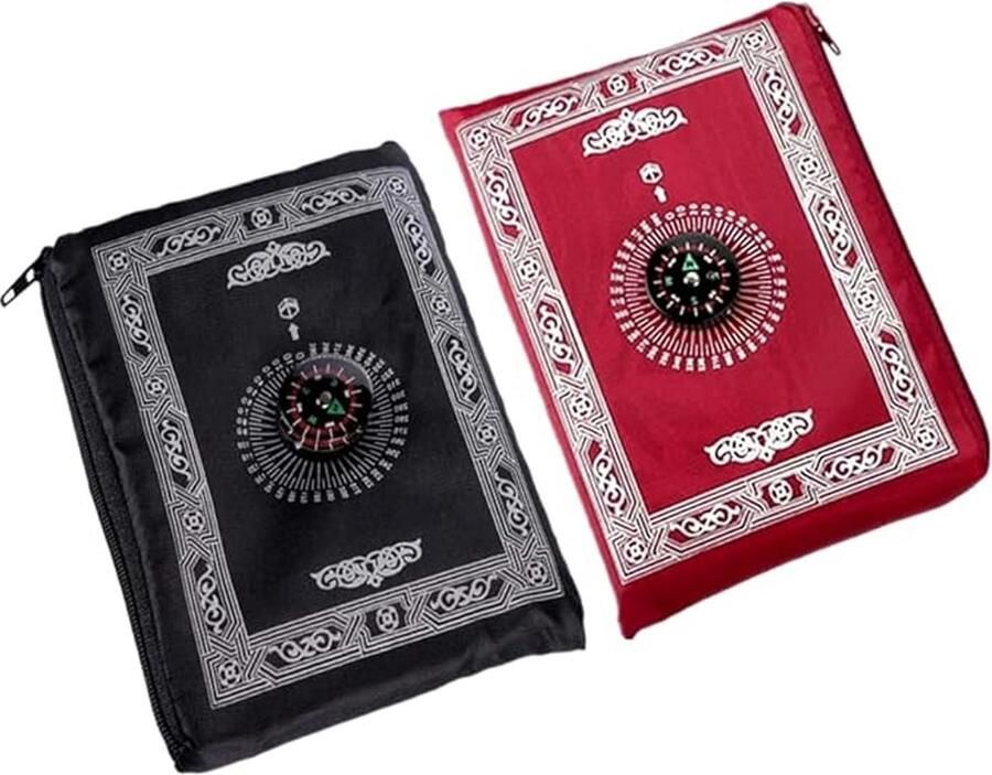 Moslim gebedstapijt islamitisch gebedstapijt draagbaar licht islamitisch reisgebedkleed bedrukt met kompas zakformaat draagtas draagbaar waterdicht 2 stuks