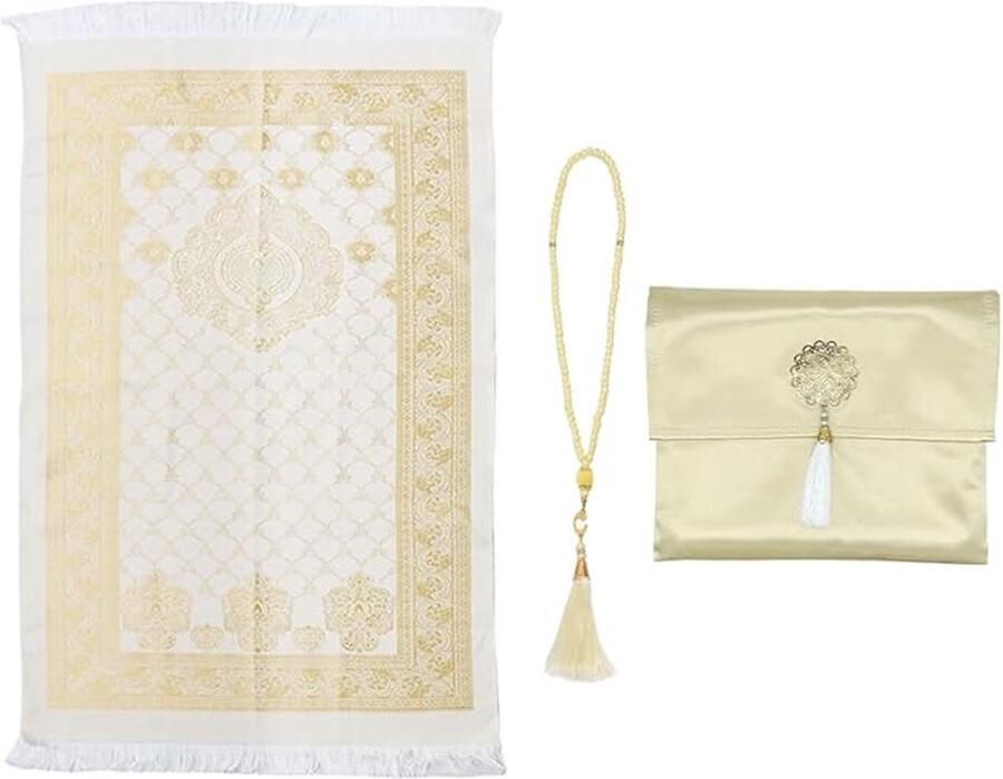 Moslim gebedstapijt met parels moslim gebedstapijt met elegante stoffen tas gebedstapijt mat islamitische gebedsmat voor geschenken ramadan gebed (lichtgeel)