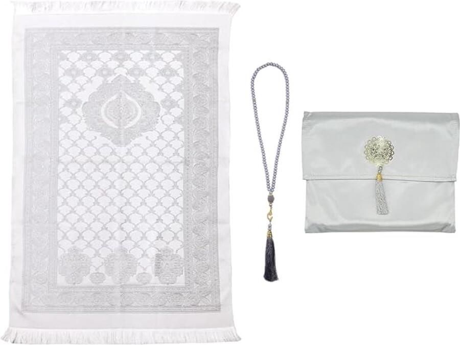 Moslim gebedstapijt met parels moslim gebedstapijt met elegante stoffen tas gebedstapijt mat islamitische gebedsmat voor geschenken ramadan gebed (grijs)