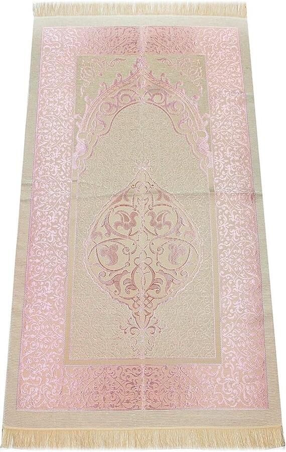 Moslimgebedskleed en kralen met elegante slubstoffen tas Janamaz Sajadah zacht islamitisch gebedskleed islamitische geschenken gebedstapijt mat tafstof roze