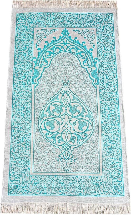 Moslimgebedskleed en kralen met elegante slubstoffen tas Janamaz Sajadah zacht islamitisch gebedskleed islamitische geschenken gebedstapijt mat tafstof blauw