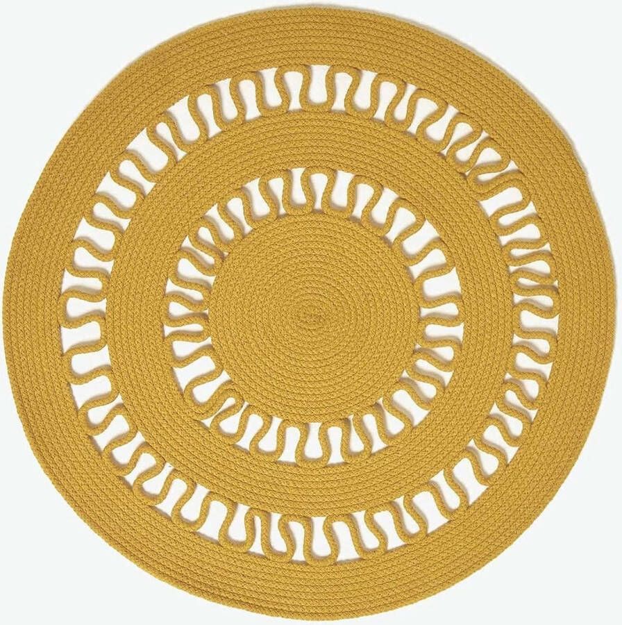 Wasbaar chenille tapijt bedkleed 60 x 100 cm handgeweven van 100% katoen mosterdgeel