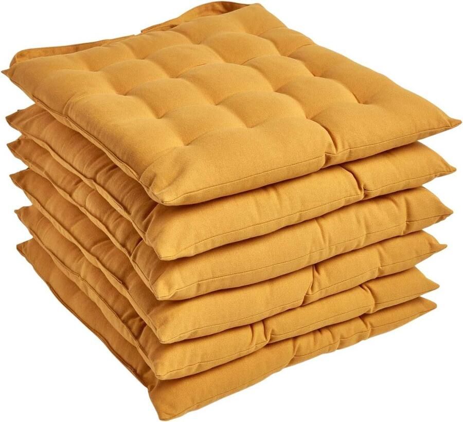 Mosterdgele stoelkussens voor eetkamerstoel set van 6 stuks 100% katoenen stoelkussens met riemen 40x40 cm Luxe en comfortabel floor pillow