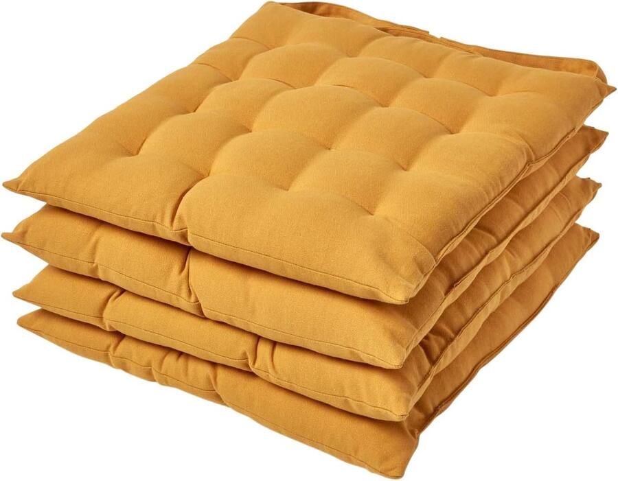 Mosterdgele zitkussens voor eetkamerstoel set van 4 van 100% katoen 40 x 40 cm