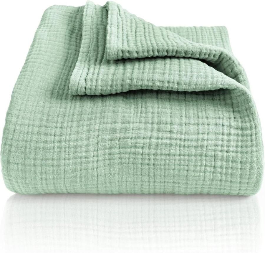 Mousseline sprei 220 x 240 cm XXL 100% katoen extra zachte katoenen deken als knusse deken bed throw sofa throw bank throw warme bank deken (mintgroen) - Foto 2