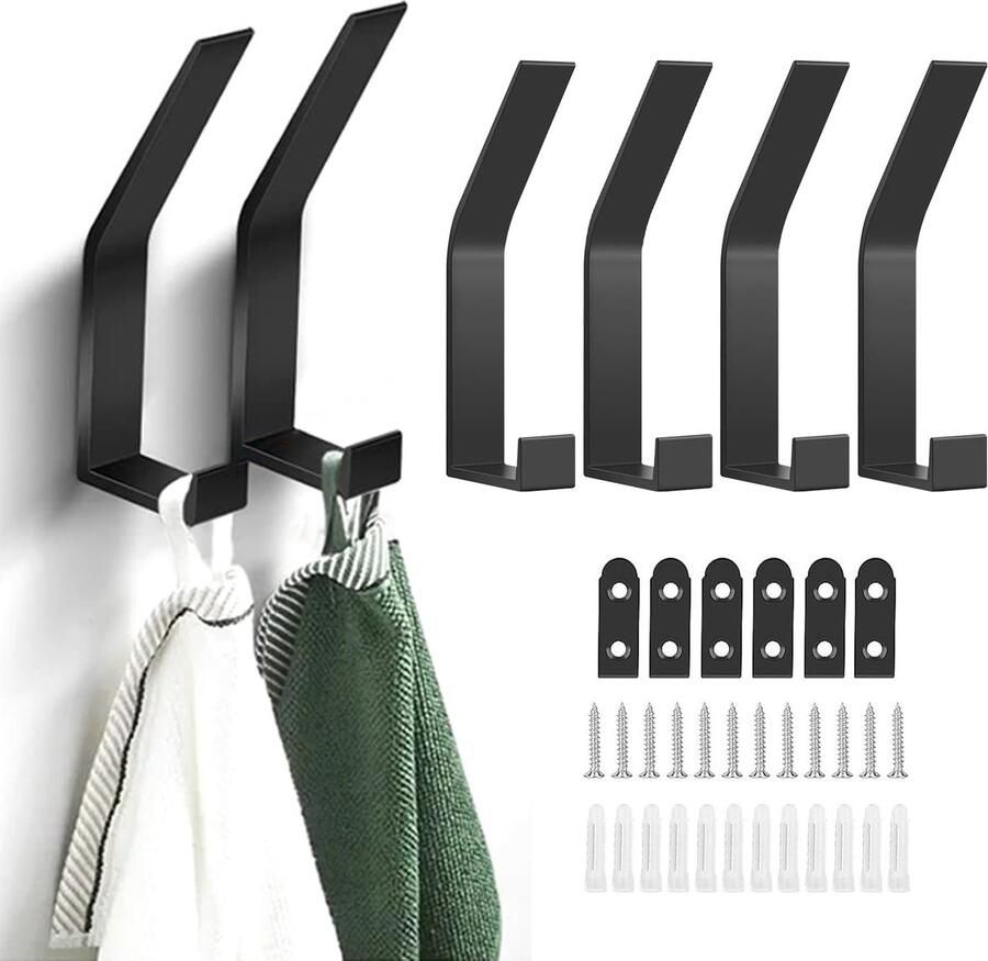 MOVKZACV 6-pack jashaken aan de muur te bevestigen jashaken voor boren moderne zwarte jashaken metalen wandhaken voor jassen mantels petten sjaals handdoeken badkamer slaapkamer deur kast