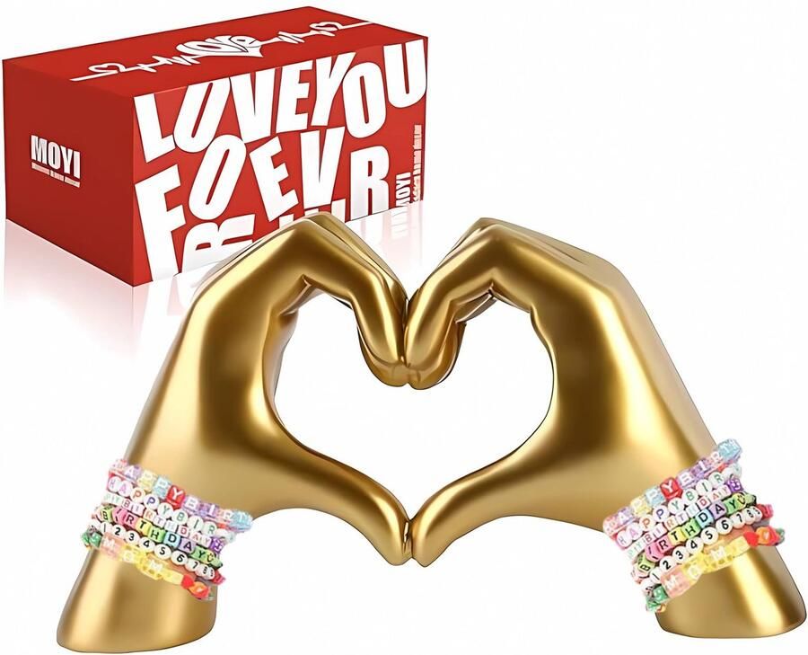 MOYI Gouden Decoratie voor Woonkamer Slaapkamer Boekenplank Salontafel Hartvormige Handen Beeld Plankdecoratie Esthetische Boho Bruiloft Accenten Decoraties Woondecoratie voor Planken (Zonder Armbanden)