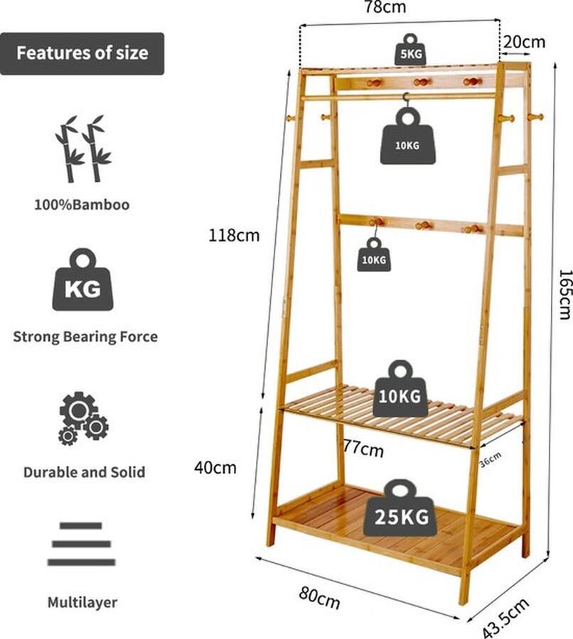 Mrs. Jones Bamboe Kledinghanger Zwaar Rek Top Plank 2-Tier Schoenen Organizer Duurzaam & Stijlvol Ontwerp