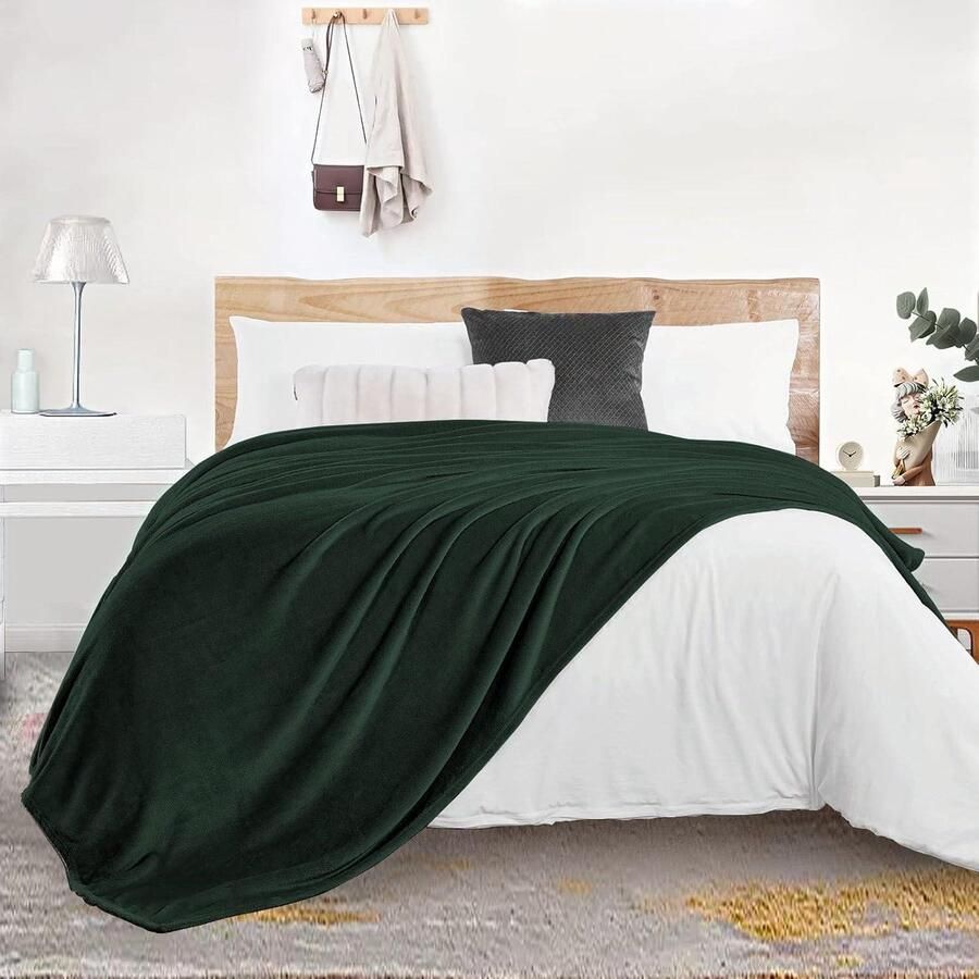 Mrs. Jones Fleece Deken Een- of Tweepersoons 160 x 210 cm Kinderflanel Bed Deken Super Zacht Donkergroen - Foto 3