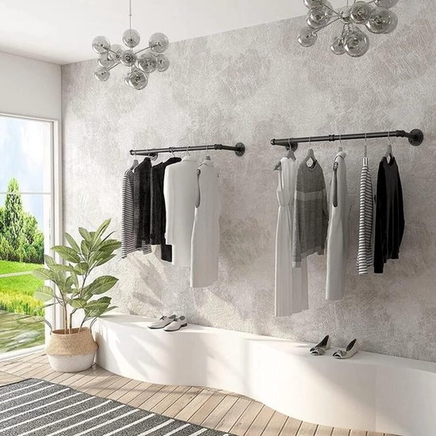 Mrs. Jones Kapstok Industrieël Kledingrek Industrieél Kledingrek Afneembare Pijp Set van 2 L 92 x B 25 cm Diameter Buis 2.5 cm Zwart