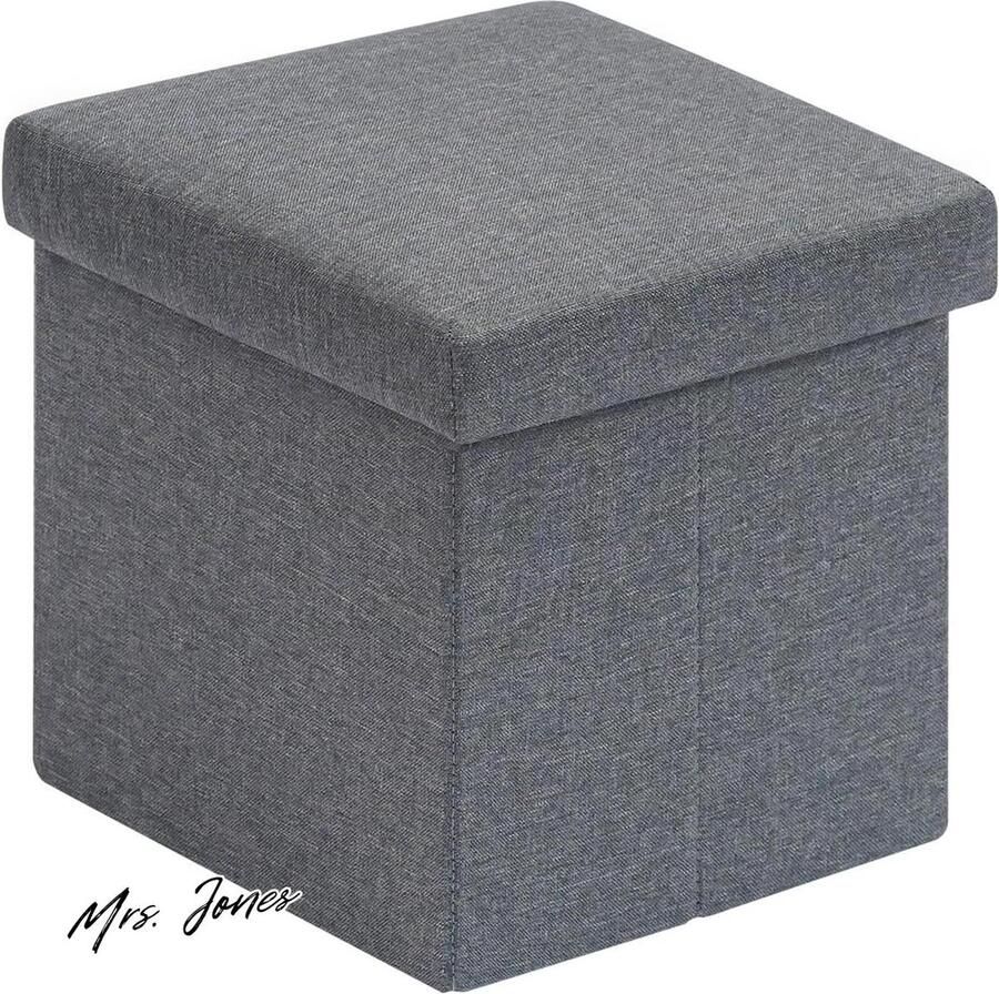 Mrs. Jones Kist Opbergruimte Bankkruk Grijs Opvouwbare Kist Voetenbank Kinderopbergdoos Gewatteerde Zitkist Deksel 30x30x30cm - Foto 2