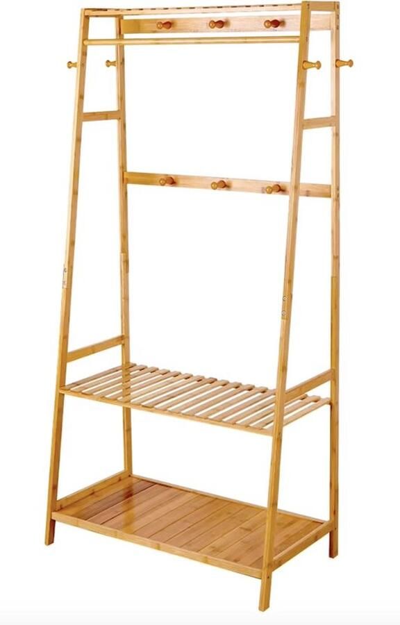 Mrs. Jones Kledingrek Bamboe kledingrek Open kledingkast Planken Stang Haken Hout Bamboe Bruin