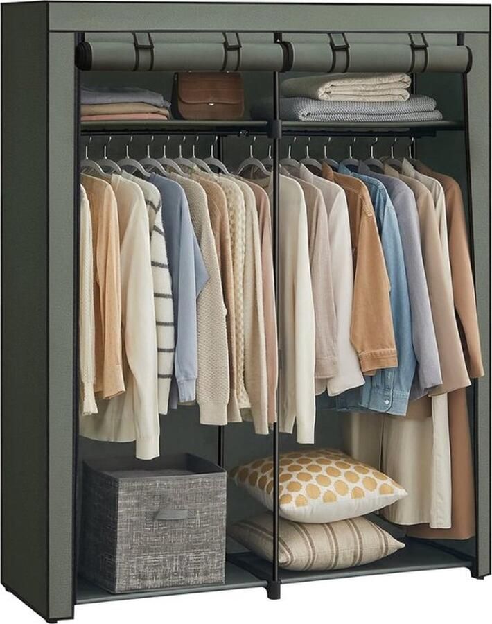 Mrs. Jones Kledingrek met hoes Opvouwbare kledingkast Mobiele kledingkast Kledingrek Kledingkast -140x43x174cm Groene Bach