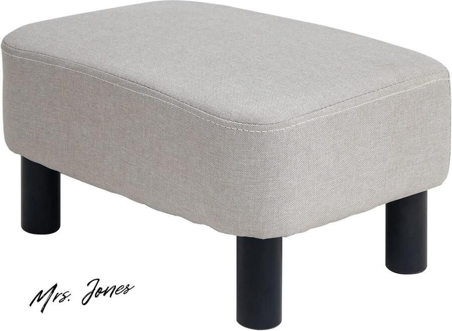 Mrs. Jones Kleine voetenbank van linnen stof poef Ottomaanse voetsteun modern voor in huis woonkamer slaapkamer rechthoekige kruk met gevoerde zitting dennenhouten poten 42 cm