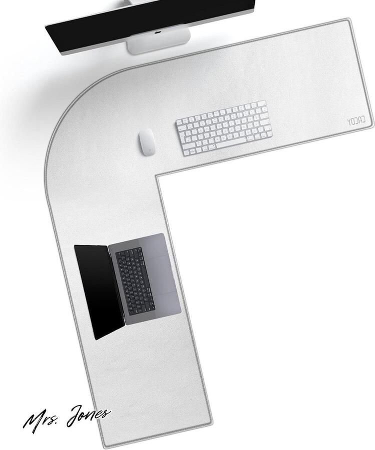 Mrs. Jones L-vormige computerbureau-onderlegger PU-lederen bureaubeschermer hoekgamingmuismat kantoorbureau schrijfmat 110 cm x 1199 cm wit bureauorganisatie werkplek