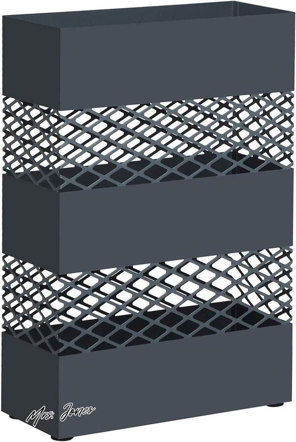 Mrs. Jones Metalen paraplubak rechthoekige 28 x 12 x 41 cm wateropvangbak roosterdesign antraciet paraplubak SONGMICS - Foto 2