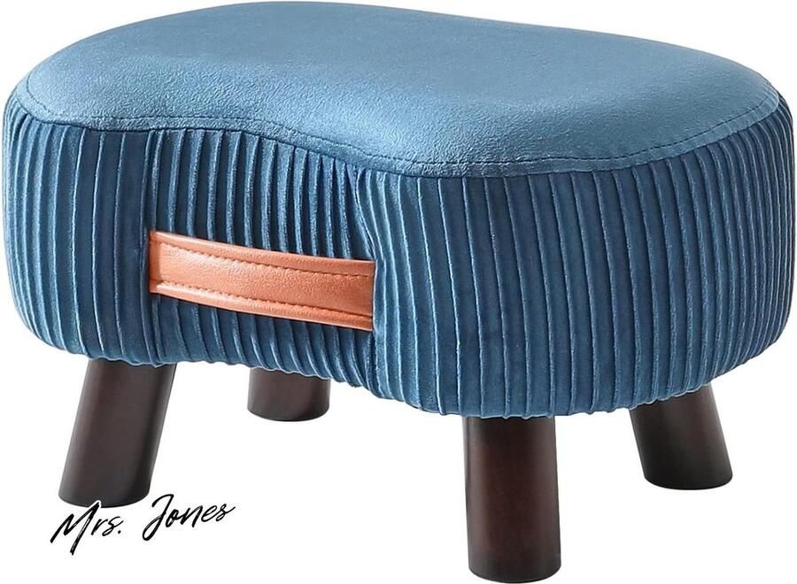 Mrs. Jones Premium Collection Zitzak van hout Gebogen Voetensteun Handvat Zitkussen Marineblauw 40x28x23 cm