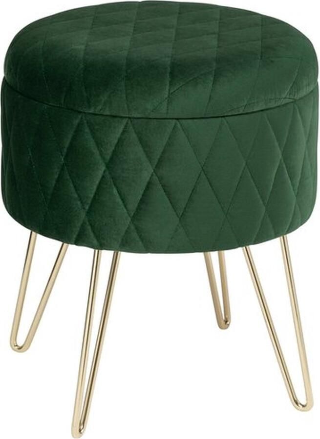 Mrs. Jones Ronde Fluwelen Opbergpoef met Gouden Metalen Poten 31 5x31 5x36 cm Multifunctioneel Zitmeubel en Opbergruimte Turkoois