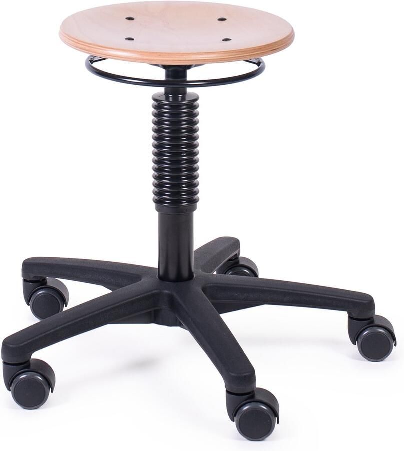 MTM STOELEN Kruk ODIN 160-N met houten zitting en wielen- zithoogte 42 58 cm werkkruk voor scholen