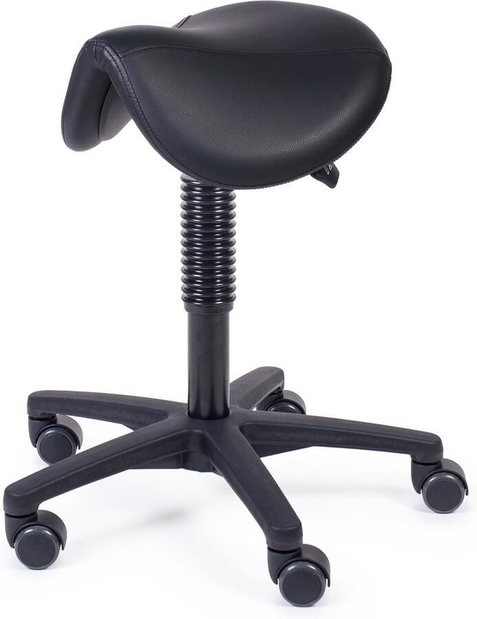 MTM STOELEN Zadelkruk ATLA 160-N smal zadel zwart kunstleer zithoogte 48 63 cm optimaliseert zithouding comfort en mobiliteit kapperskruk