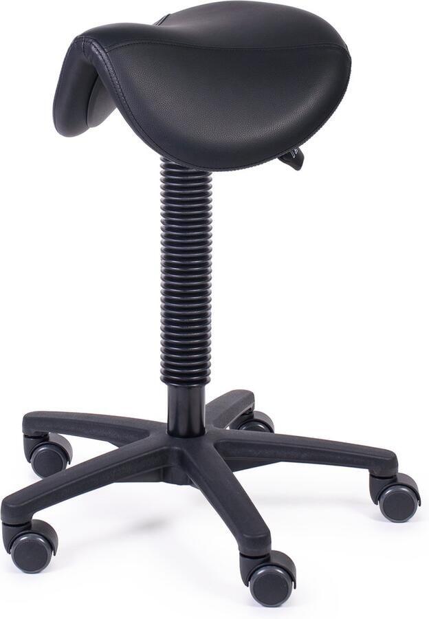 MTM STOELEN Zadelkruk ATLA 200-N smal zadel zwart kunstleer zithoogte 52 72 cm optimaliseert zithouding comfort en mobiliteit kapperskruk