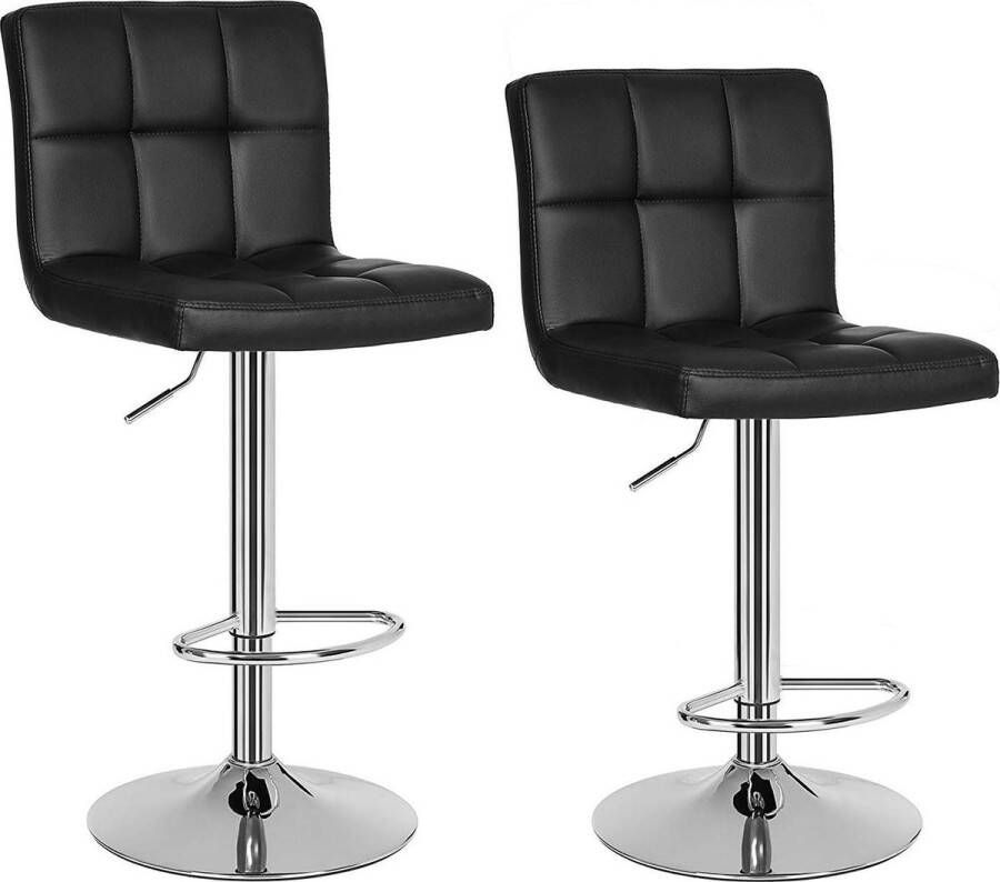 MuCasa Set van 2 Zwarte Leren Barkruk 57 x 44 5 x 115 cm Met in hoogte verstelbare rugleuning Gemaakt van linnen rookgrijs Kruk Stoel Barstoel Tafelkruk