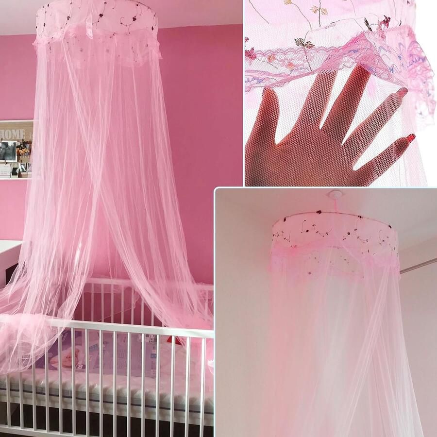 Muggennet voor babybedden eenpersoonsbedden tweepersoonsbedden bedhemel meisjes rond baldakijn kanten bedhemel vliegengaas bedgordijnen muggennet voor decoratie insectengaas roze