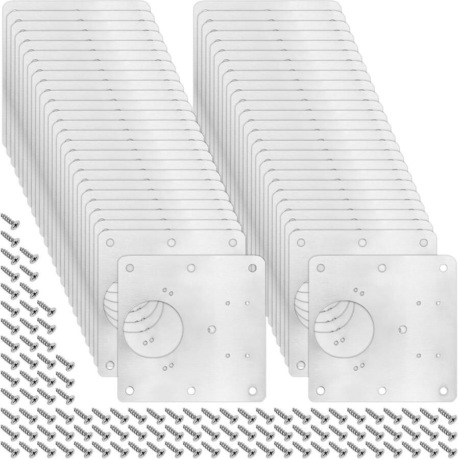 MUKLEI 50Pcs Stainless Steel Hinge Repair Plate Kitchen Cabinet Hinges Repair Cabinet Door Repair Plate Hinge Repair Plate for Kitchen Cabinets Furniture 9x9cm